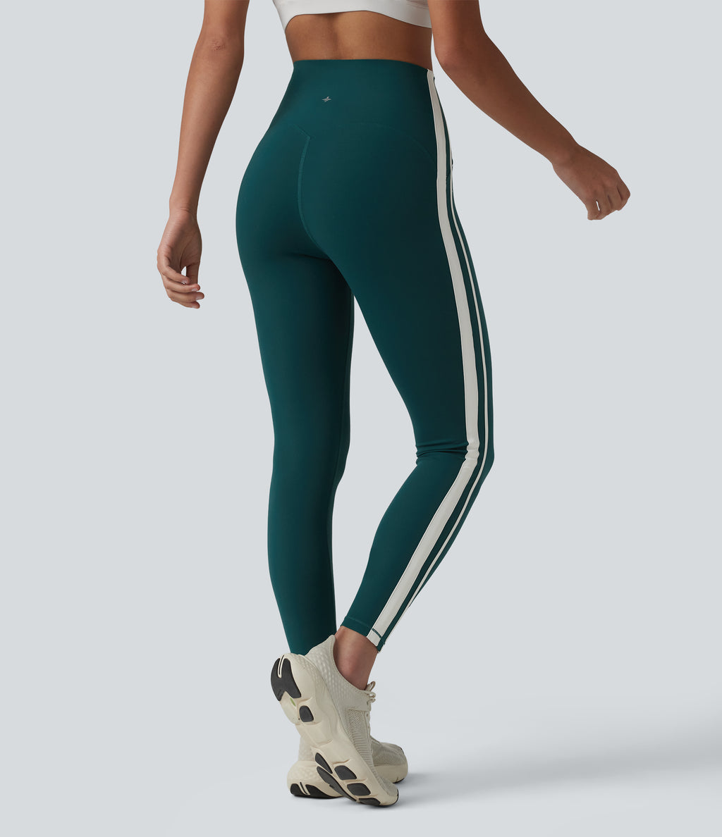 High-waisted Tummy Control Side Stripe Yoga 7/8 Leggings — June Bug — view 2