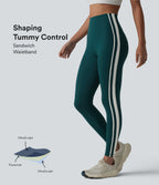 High-waisted Tummy Control Side Stripe Yoga 7/8 Leggings — June Bug — view 1