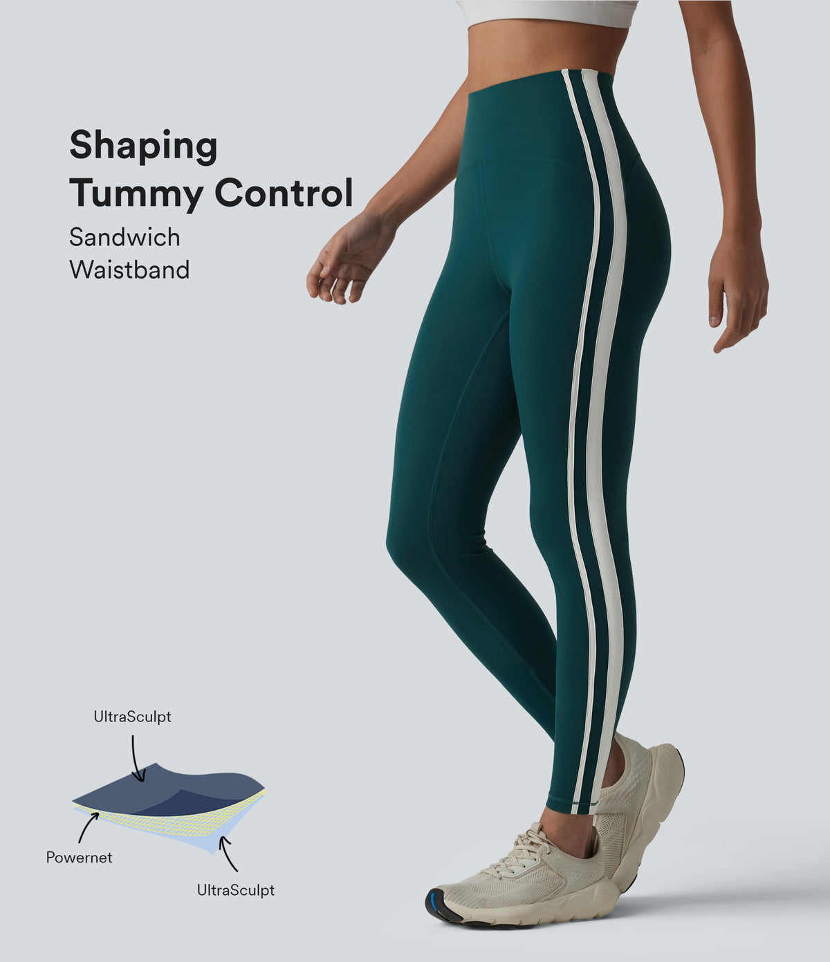 High-waisted Tummy Control Side Stripe Yoga 7/8 Leggings — June Bug — view 1