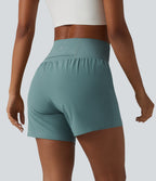 Super High Waisted Tummy Control 2-in-1 Quick Dry Yoga Shorts 5'' with Pockets — Stone Blue — view 4