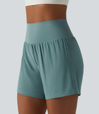 Super High Waisted Tummy Control 2-in-1 Quick Dry Yoga Shorts 5'' with Pockets — Stone Blue — view 8