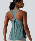 U Neck Built-in Bra Racerback Workout Tank Top — Green Texture — view 8