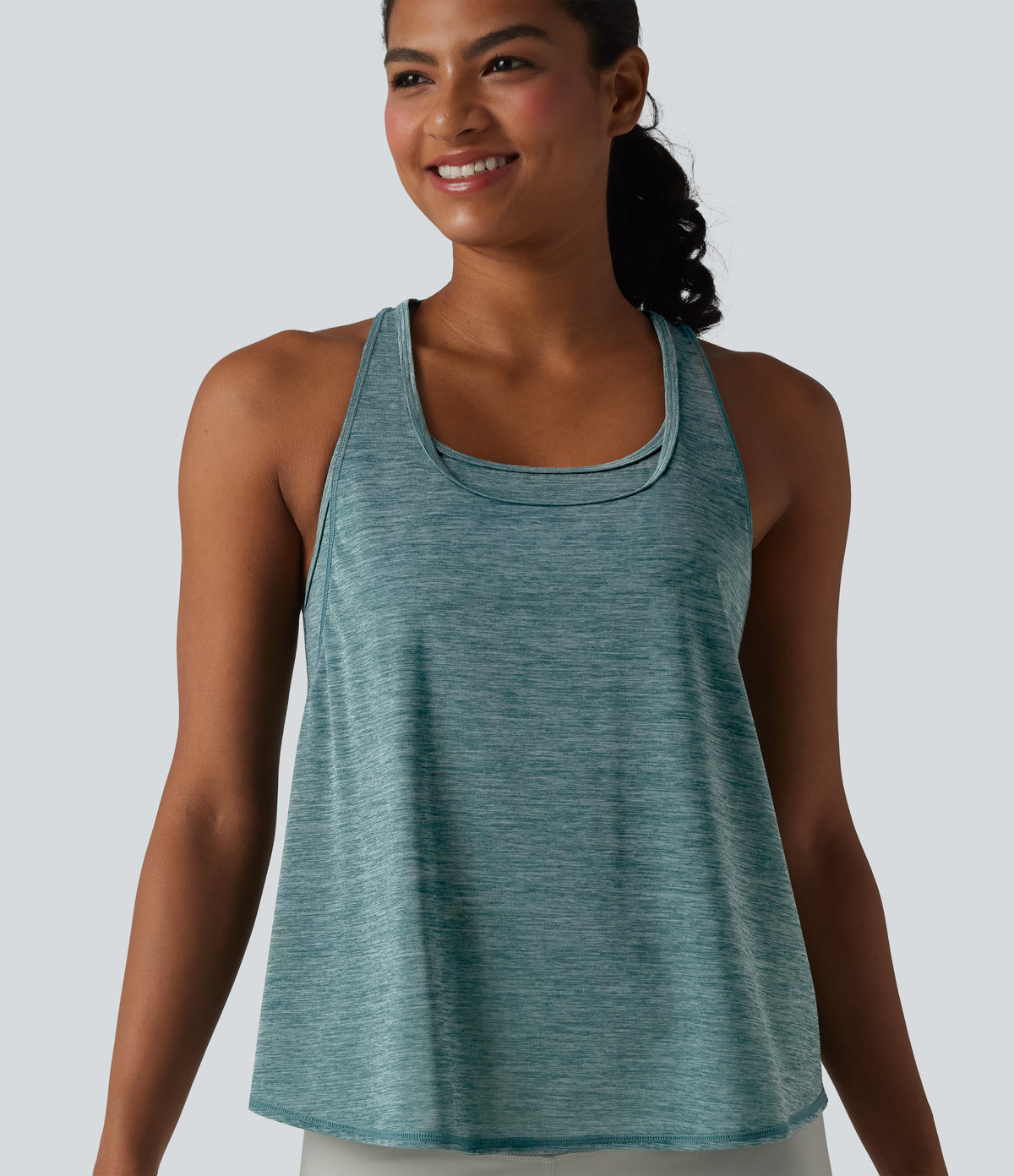 U Neck Built-in Bra Racerback Workout Tank Top — Green Texture — view 7