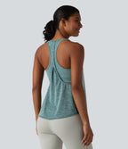 U Neck Built-in Bra Racerback Workout Tank Top — Green Texture — view 2