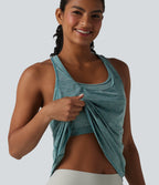 U Neck Built-in Bra Racerback Workout Tank Top — Green Texture — view 1