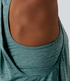 U Neck Built-in Bra Racerback Workout Tank Top — Green Texture — view 5
