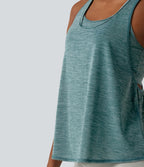U Neck Built-in Bra Racerback Workout Tank Top — Green Texture — view 6