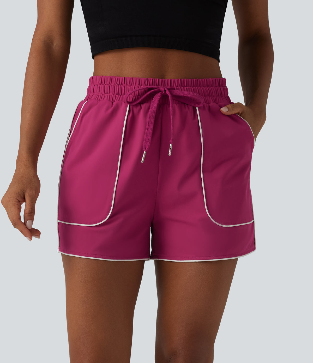 High Waisted Drawstring Quick Dry InstantCool Workout Shorts 3'' with Pockets-UPF40+ — Vivacious — view 2