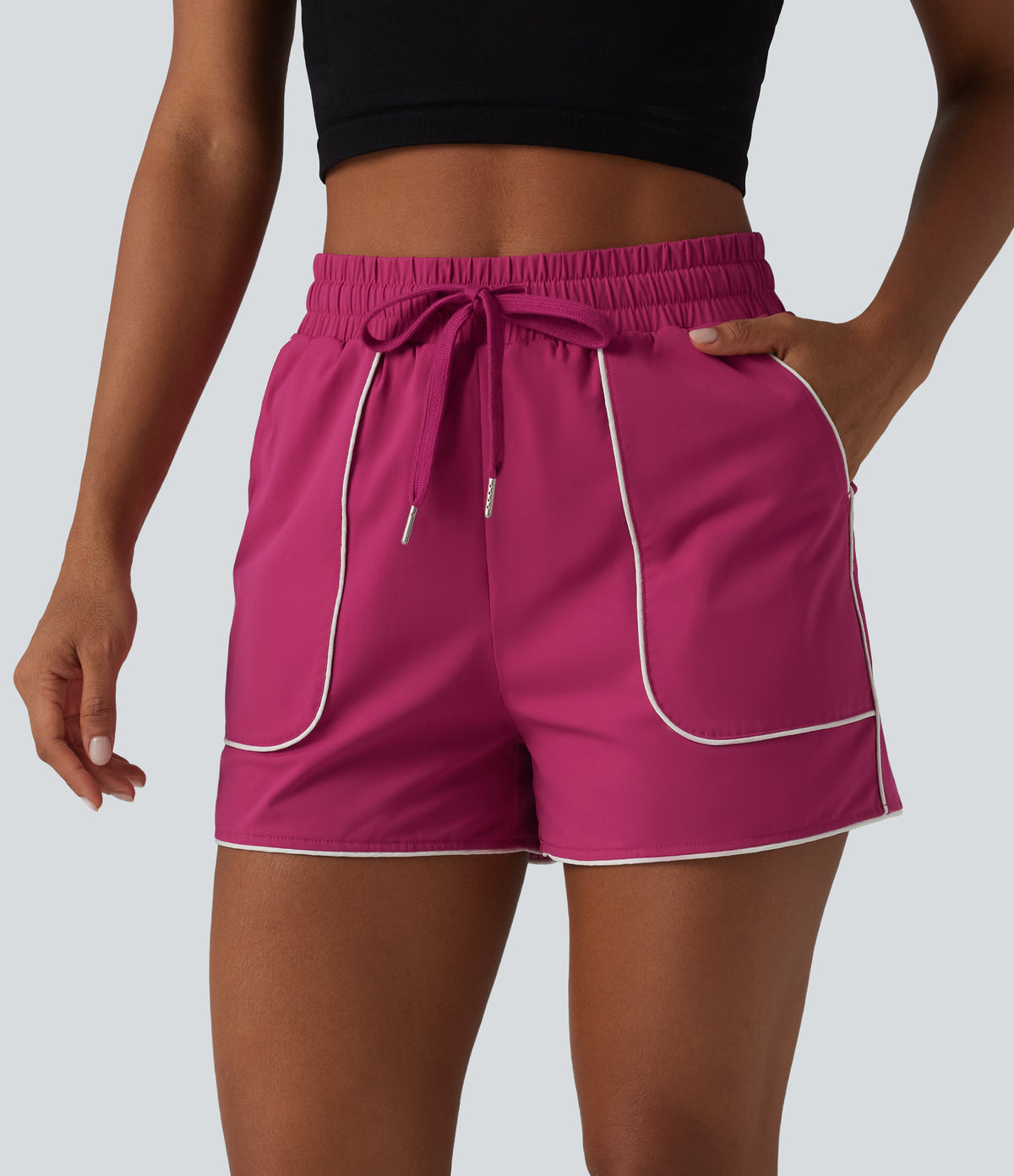 High Waisted Drawstring Quick Dry InstantCool Workout Shorts 3'' with Pockets-UPF40+ — Vivacious — view 4