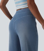 High Waisted Tummy Control Casual Baggy Jeans with Pockets — Powder Blue Denim — view 5