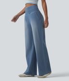 High Waisted Tummy Control Casual Baggy Jeans with Pockets — Powder Blue Denim — view 3