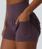 High Waisted 2-in-1 Lace Workout Shorts 3'' with Pockets — Dusky Evening purple — view 5