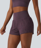 High Waisted 2-in-1 Lace Workout Shorts 3'' with Pockets — Dusky Evening purple — view 3
