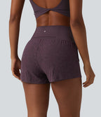 High Waisted 2-in-1 Lace Workout Shorts 3'' with Pockets — Dusky Evening purple — view 2