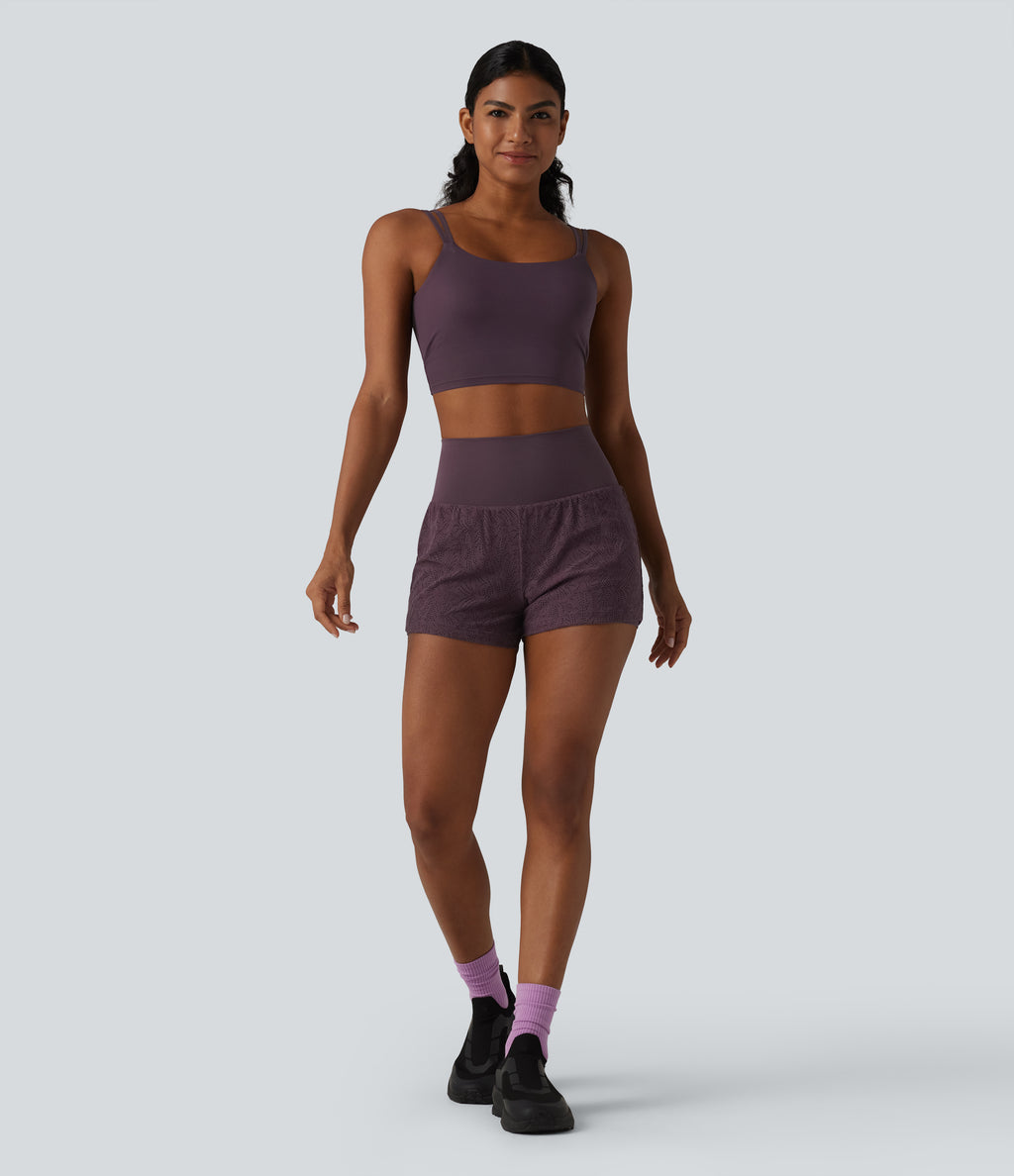 High Waisted 2-in-1 Lace Workout Shorts 3'' with Pockets — Dusky Evening purple — view 8