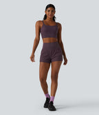 High Waisted 2-in-1 Lace Workout Shorts 3'' with Pockets — Dusky Evening purple — view 8