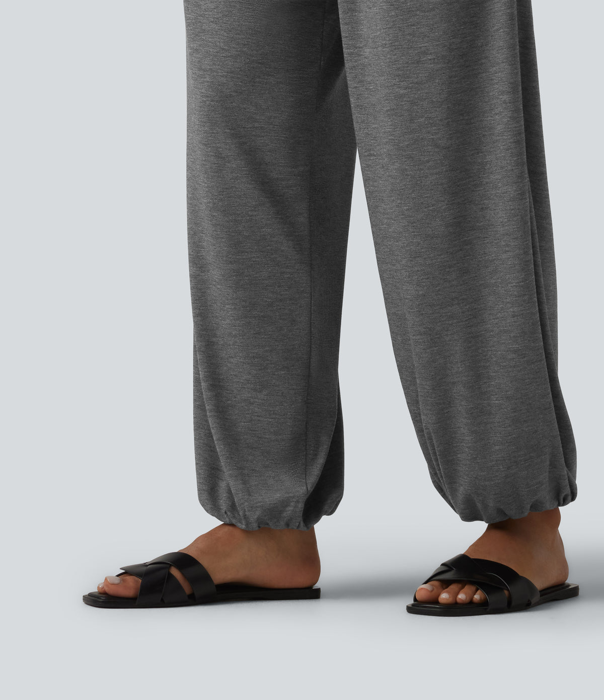 High Waisted Ruched Casual Joggers with Pockets — Darl Gray Floral Yarn — view 5