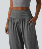 High Waisted Ruched Casual Joggers with Pockets — Darl Gray Floral Yarn — view 4