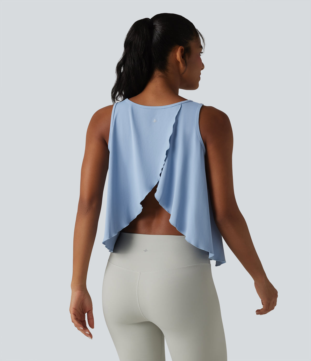 QuickDry Crossover Flounce Hem Relaxed Yoga Tank Top — Sky Blue — view 4