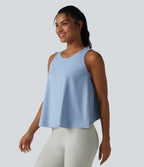 QuickDry Crossover Flounce Hem Relaxed Yoga Tank Top — Sky Blue — view 3