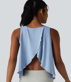 QuickDry Crossover Flounce Hem Relaxed Yoga Tank Top — Sky Blue — view 1