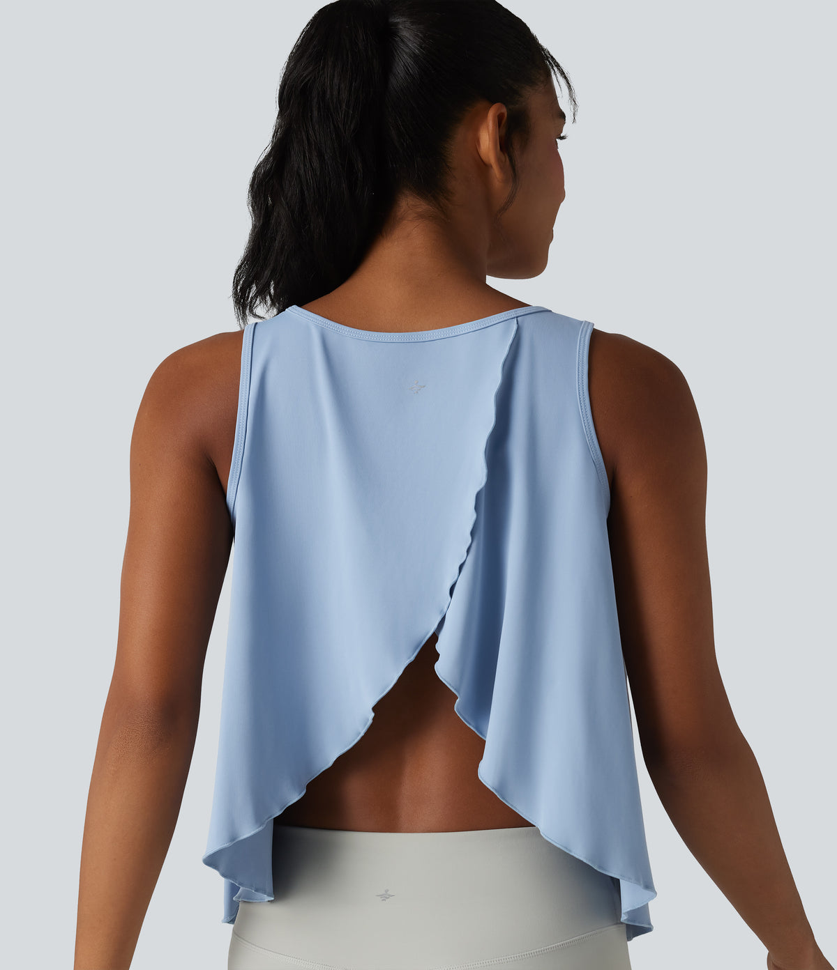QuickDry Crossover Flounce Hem Relaxed Yoga Tank Top — Sky Blue — view 1