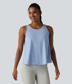 QuickDry Crossover Flounce Hem Relaxed Yoga Tank Top — Sky Blue — view 2