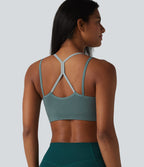 OneForm Seamless Flow Light Support Color Block 2-in-1 Built-in Bra Yoga Sports Bra — Shadow Blue — view 1
