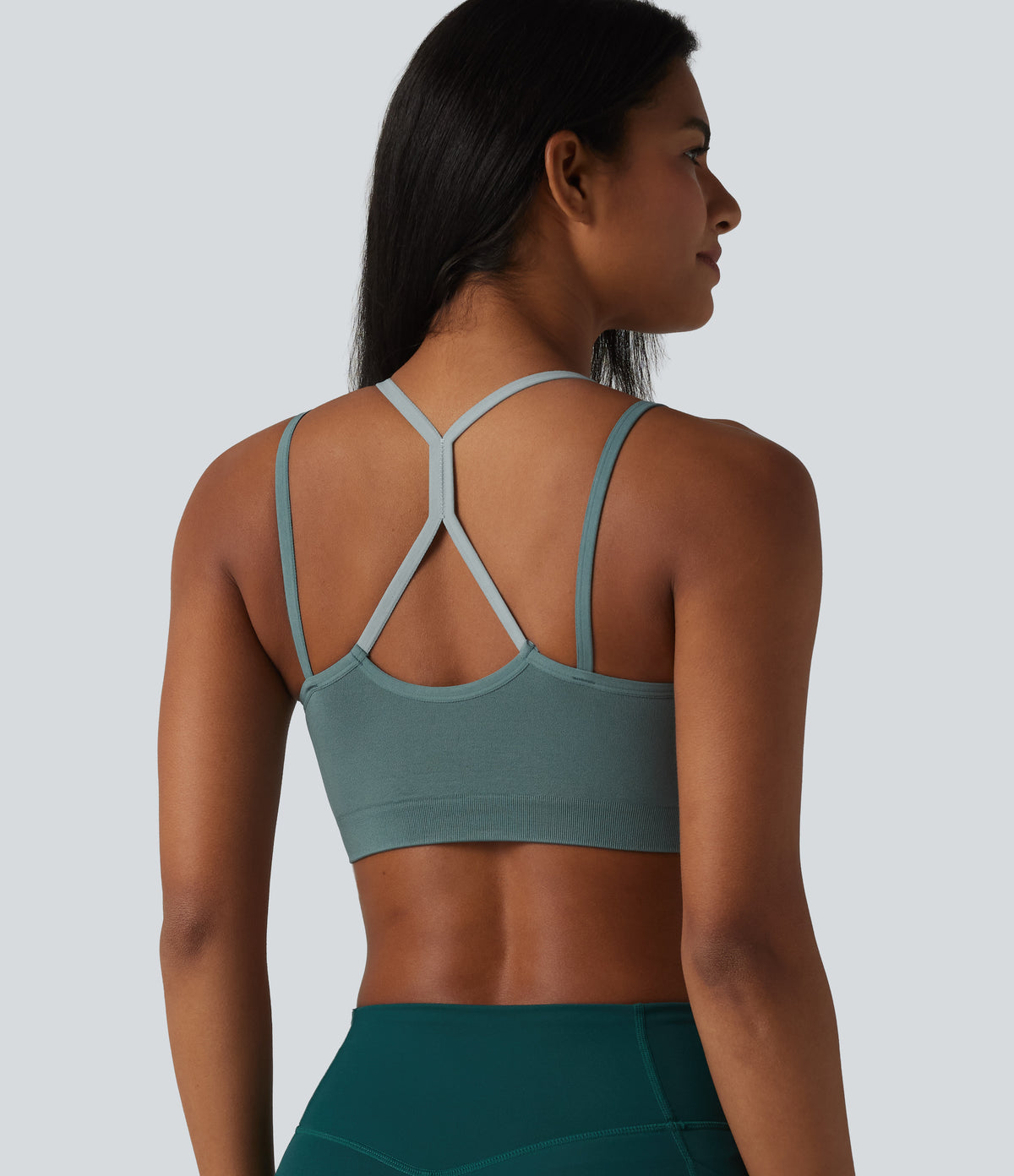 OneForm Seamless Flow Light Support Color Block 2-in-1 Built-in Bra Yoga Sports Bra — Shadow Blue — view 1