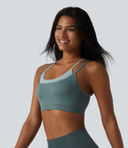 OneForm Seamless Flow Light Support Color Block 2-in-1 Built-in Bra Yoga Sports Bra — Shadow Blue — view 3