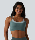 OneForm Seamless Flow Light Support Color Block 2-in-1 Built-in Bra Yoga Sports Bra — Shadow Blue — view 2