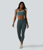 OneForm Seamless Flow Light Support Color Block 2-in-1 Built-in Bra Yoga Sports Bra — Shadow Blue — view 6