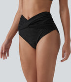 High Waisted Tummy Control Metallic Bikini Bottom Swimsuit — Black — view 6