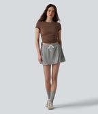 Cotton Jersey Round Neck Drawstring Ruched Keyhole Back Casual T-Shirt — Pinecone — view 6