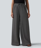 Ribbed Knit Stripes High Waisted Drawstring Casual Baggy Trousers with Pockets — Night Line — view 3