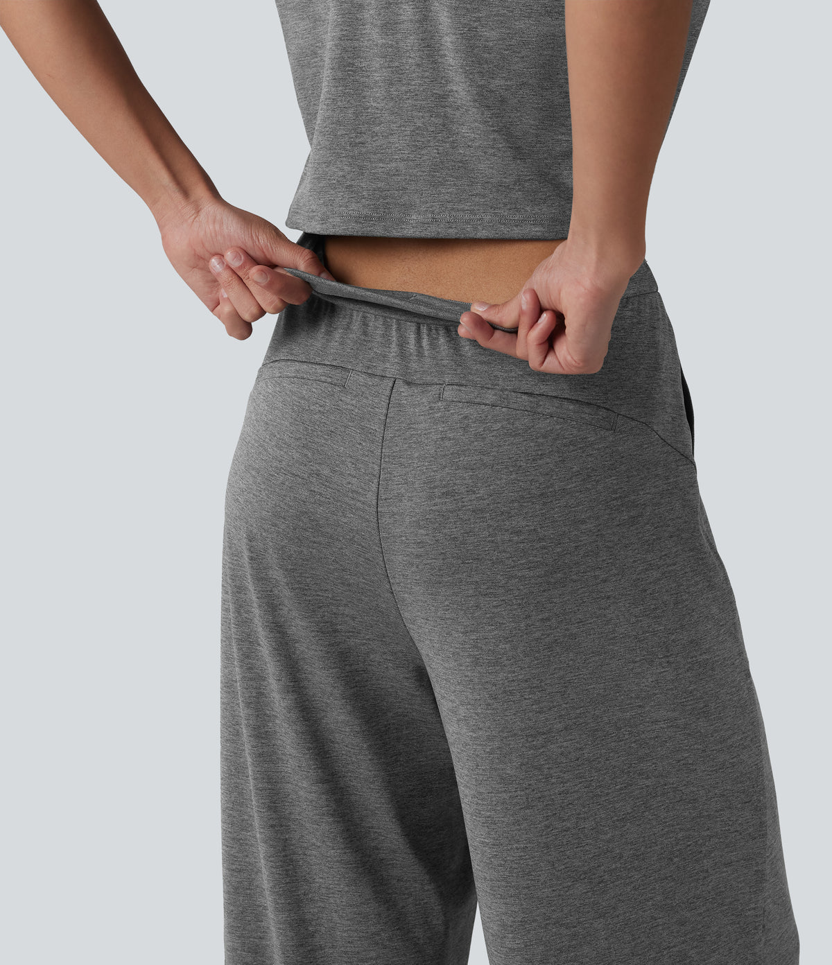 Heathered U-Neck Sleeveless Quick Dry Yoga Jumpsuit with Pockets — Light Grey Mélange — view 4