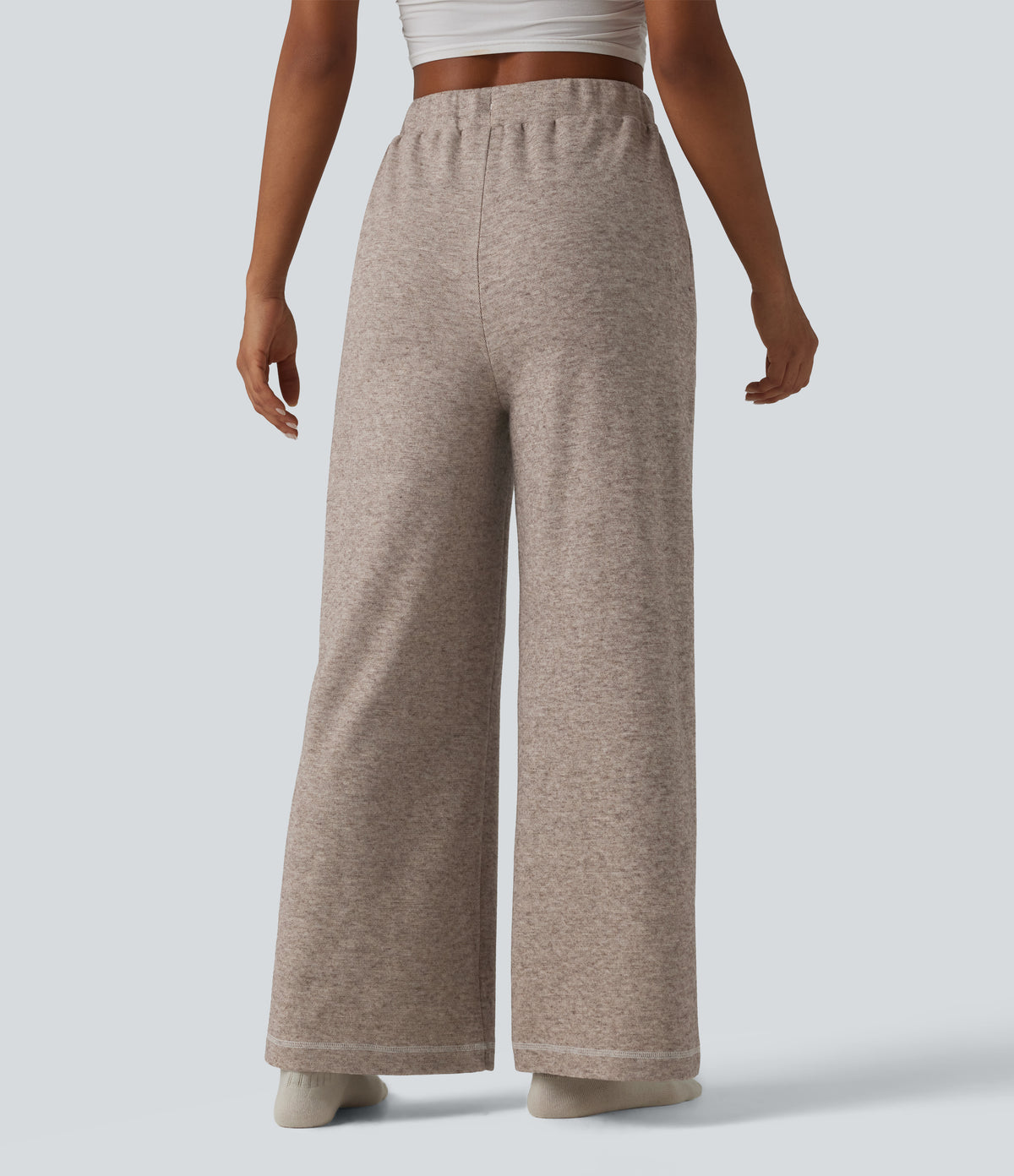 High Waisted Drawstring Baggy Lounge Trousers with Pockets — Moon Rock — view 2
