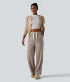 High Waisted Drawstring Baggy Lounge Trousers with Pockets — Moon Rock — view 6