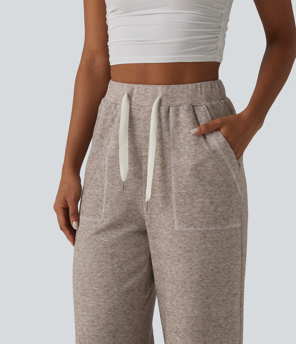 High Waisted Drawstring Baggy Lounge Trousers with Pockets — Moon Rock — view 5