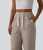 High Waisted Drawstring Baggy Lounge Trousers with Pockets — Moon Rock — view 5