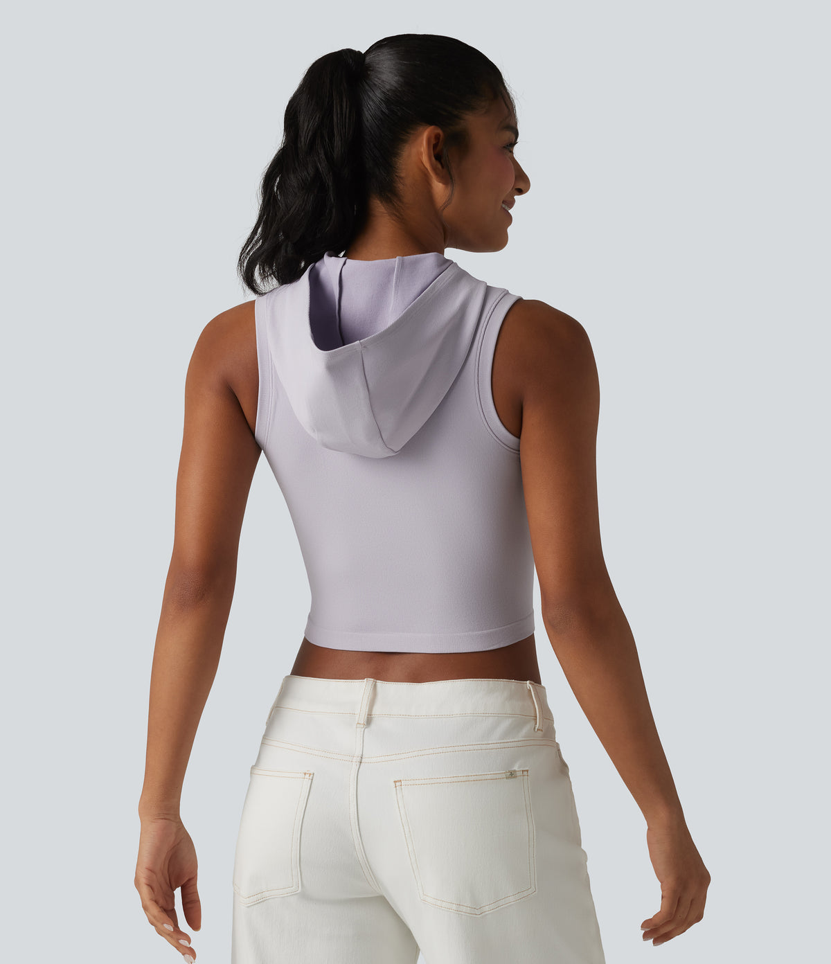 OneForm Seamless Flow Hooded Cropped Casual Tank Top — Raindrops — view 2