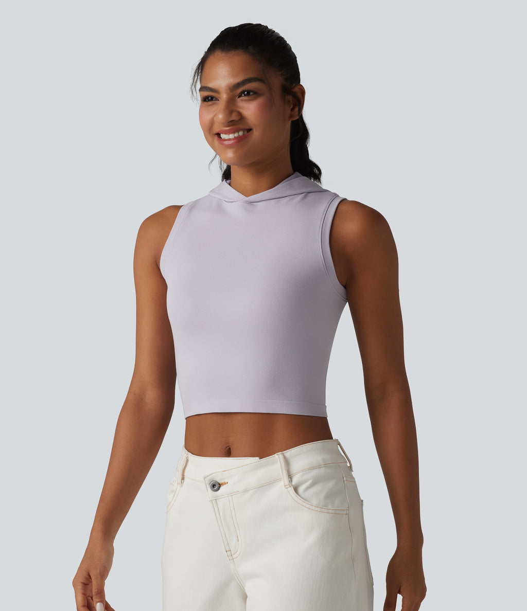 OneForm Seamless Flow Hooded Cropped Casual Tank Top — Raindrops — view 4