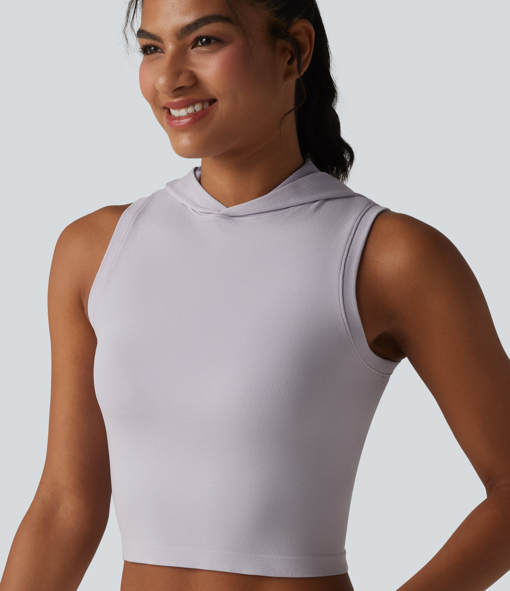 OneForm Seamless Flow Hooded Cropped Casual Tank Top — Raindrops — view 5