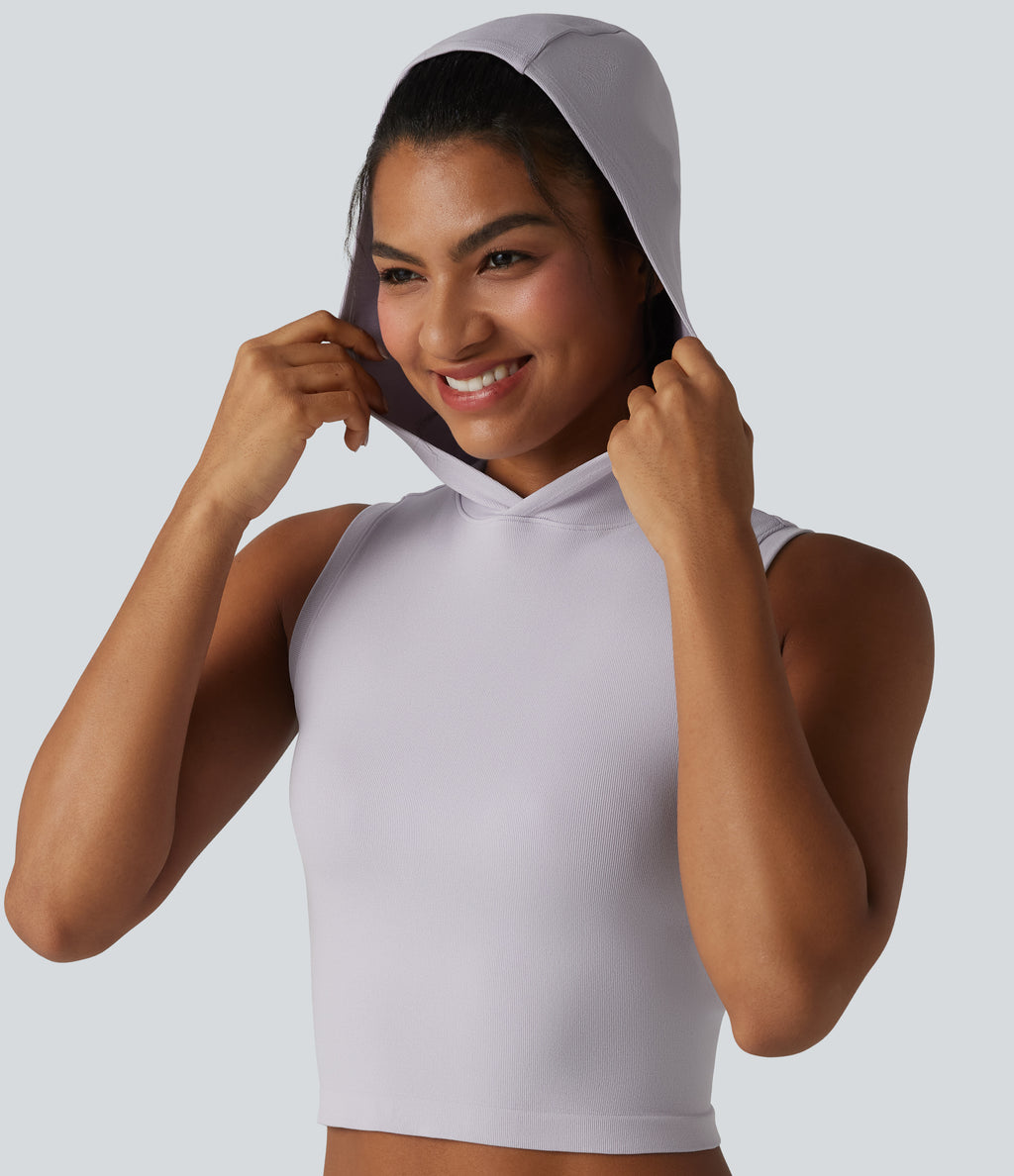 OneForm Seamless Flow Hooded Cropped Casual Tank Top — Raindrops — view 1
