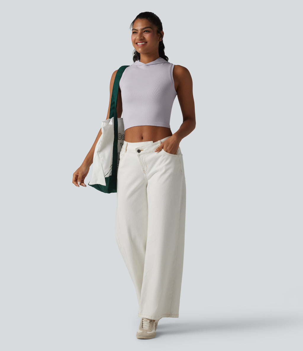 OneForm Seamless Flow Hooded Cropped Casual Tank Top — Raindrops — view 7