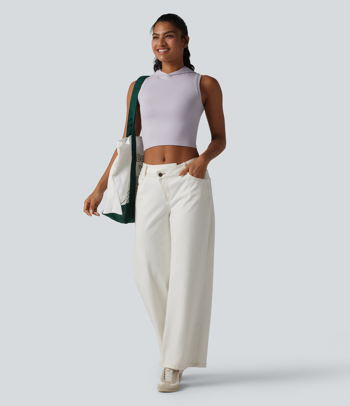 OneForm Seamless Flow Hooded Cropped Casual Tank Top — Raindrops — view 7
