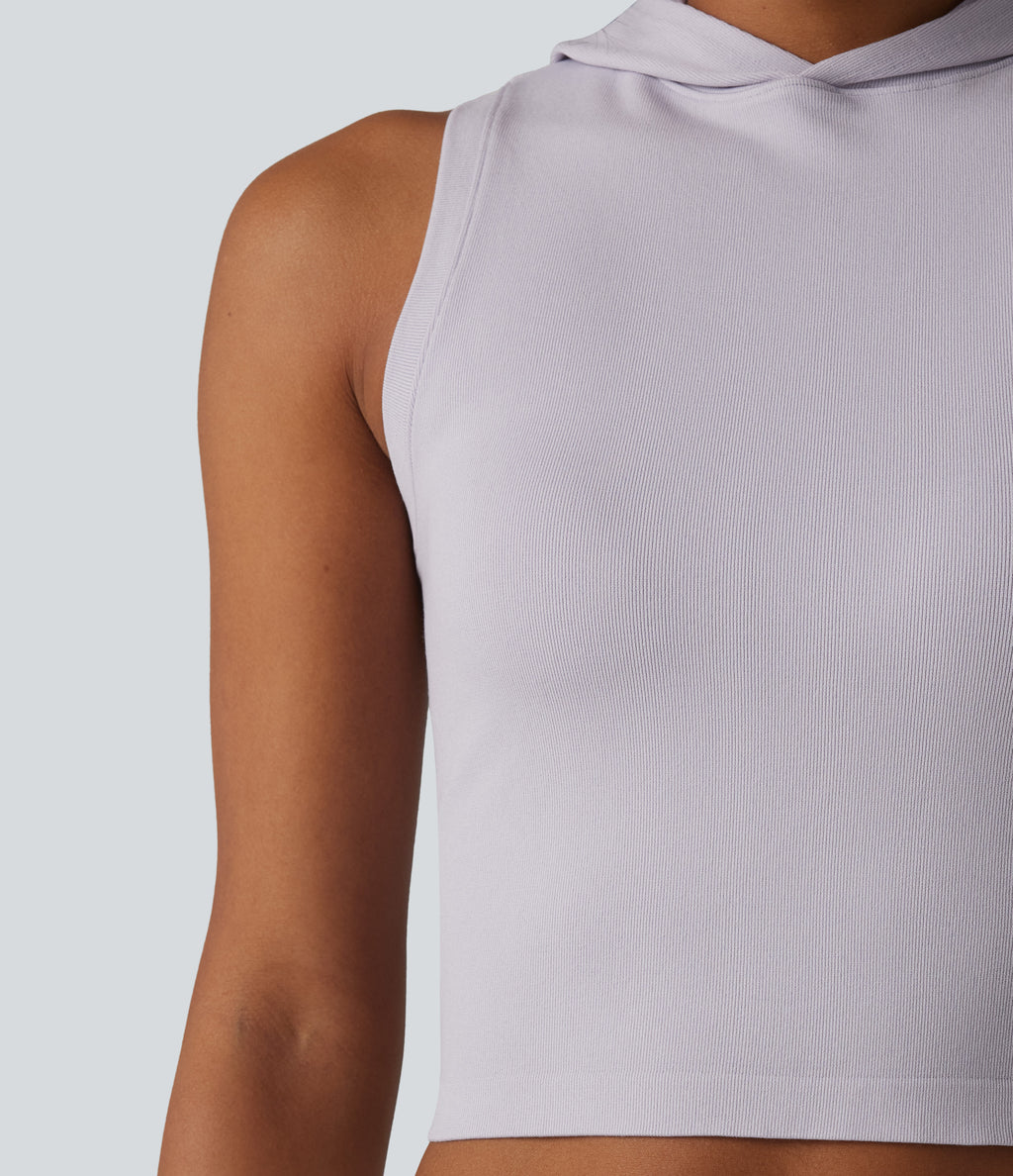 OneForm Seamless Flow Hooded Cropped Casual Tank Top — Raindrops — view 6