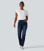 Wrinkle-resistant Boat Neck Drawstring Asymmetric Hem Work Chiffon T-Shirt — White — view 6