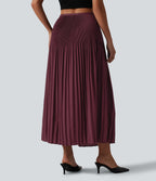 High Waisted Pleated Midi Casual Skirt — Tawny Port — view 2