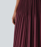High Waisted Pleated Midi Casual Skirt — Tawny Port — view 5